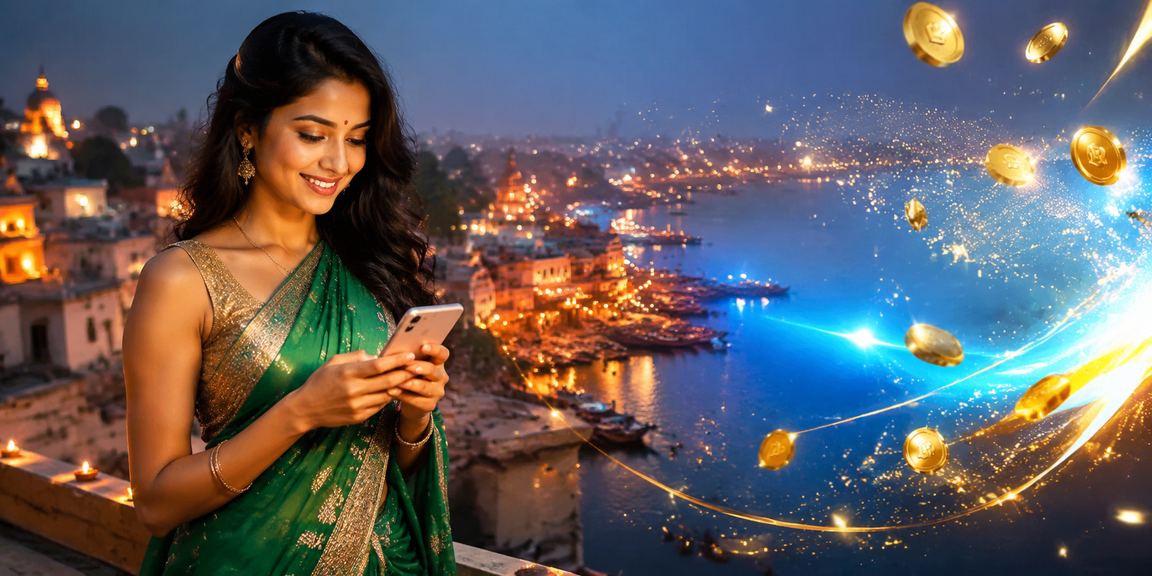 Excited players participating in online lottery near Varanasi ghats